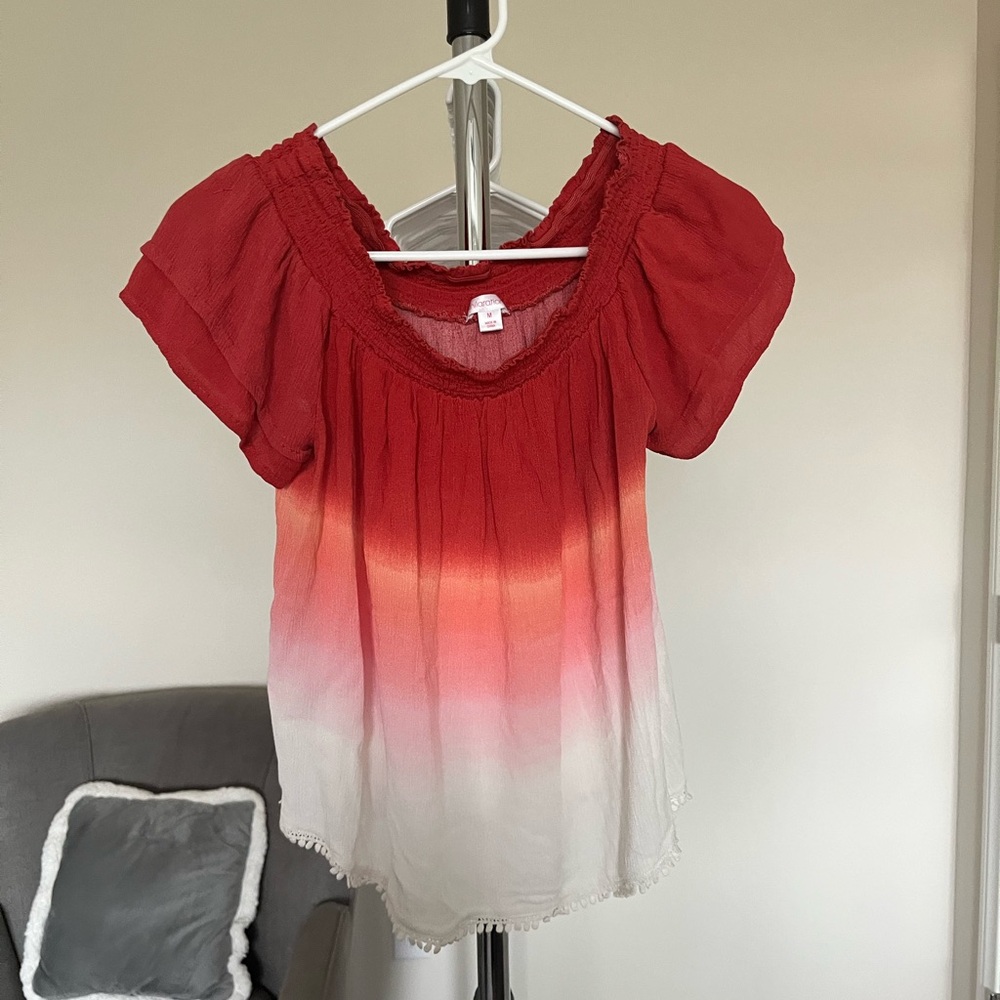 Xhilaration Red and White Ombre Blouse
